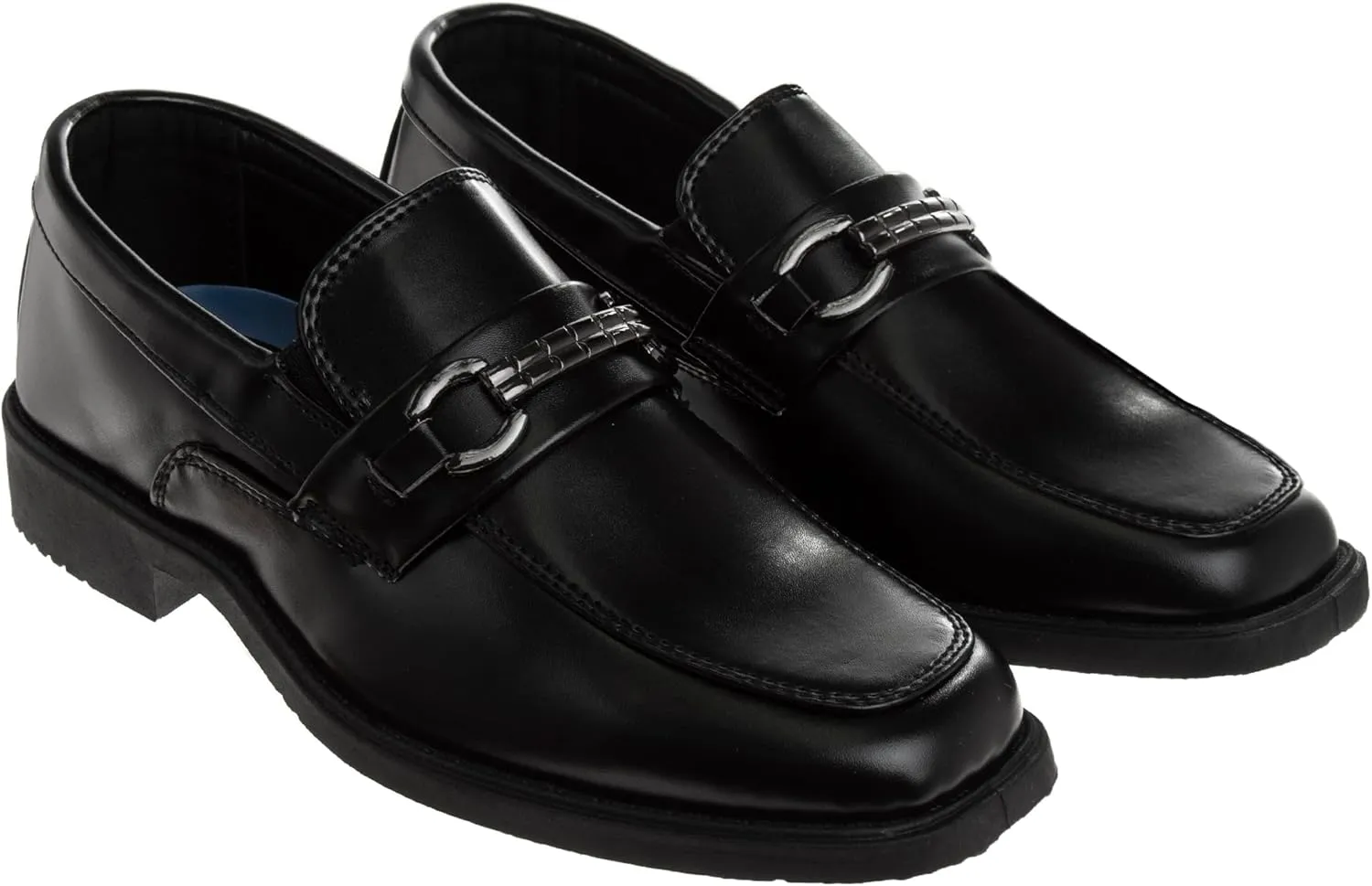 Josmo Boys Dress Shoes  Slip-On Comfort Uniform Oxford Loafer with Buckle Black and Brown (Big Kid/Little Kid) (Size 13-6)