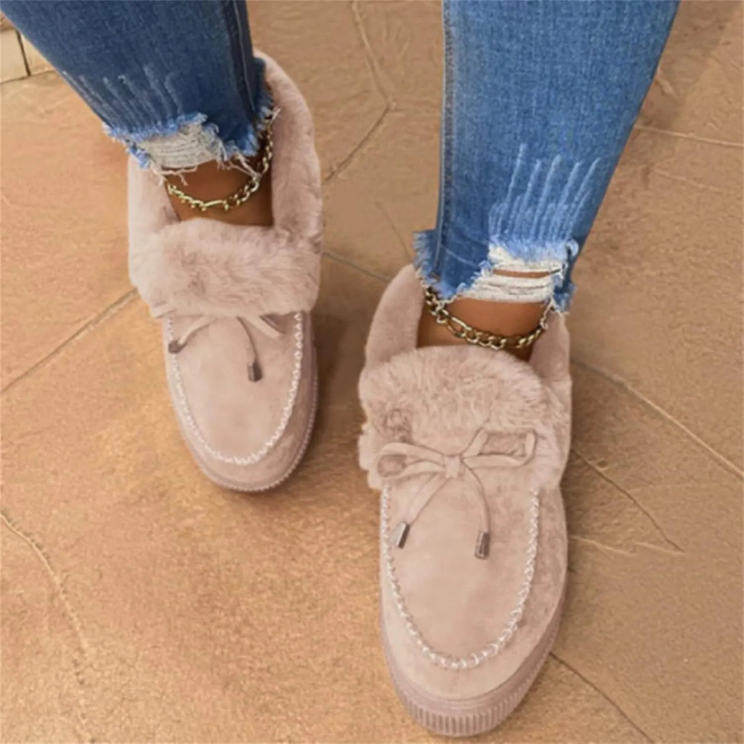 Lausiuoe Winter Fashion Boots For Women 2024 Snow Boots Warm Casual Trendy Comfortable Slip On Outdoor Fur Lined Fuzzy Shoes