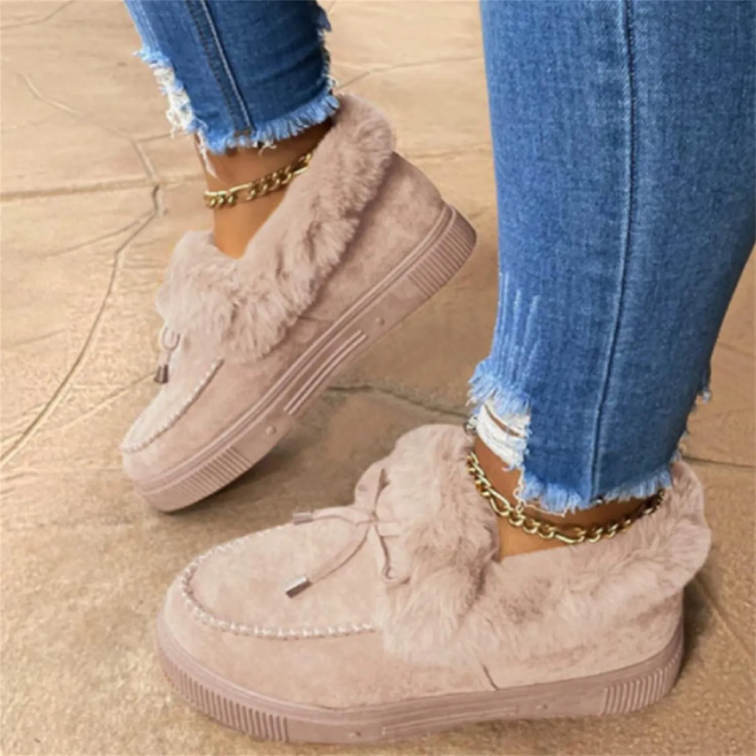 Lausiuoe Winter Fashion Boots For Women 2024 Snow Boots Warm Casual Trendy Comfortable Slip On Outdoor Fur Lined Fuzzy Shoes