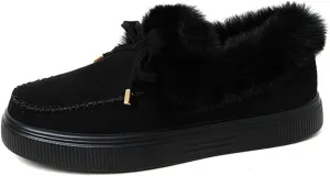 Lausiuoe Winter Fashion Boots For Women 2024 Warm Snow Fuzzy Ankle Booties Flat Cute Silp On Comfortable Casual Loafers Shoes