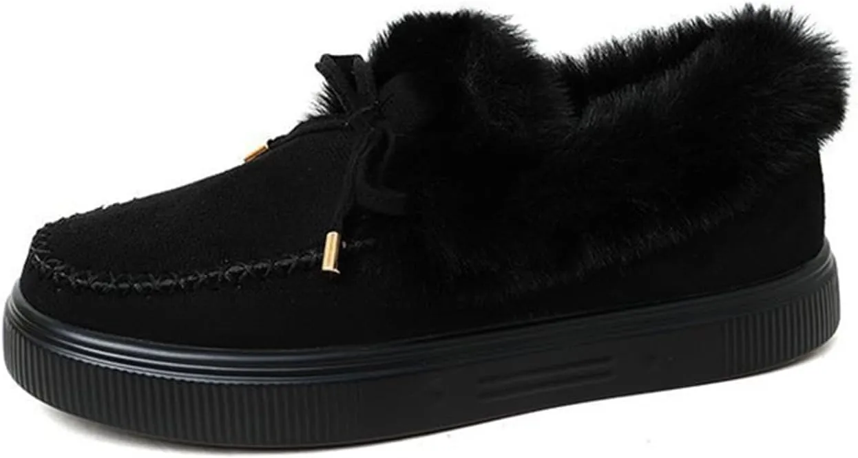 Lausiuoe Winter Fashion Boots For Women 2024 Warm Snow Fuzzy Ankle Booties Flat Cute Silp On Comfortable Casual Loafers Shoes
