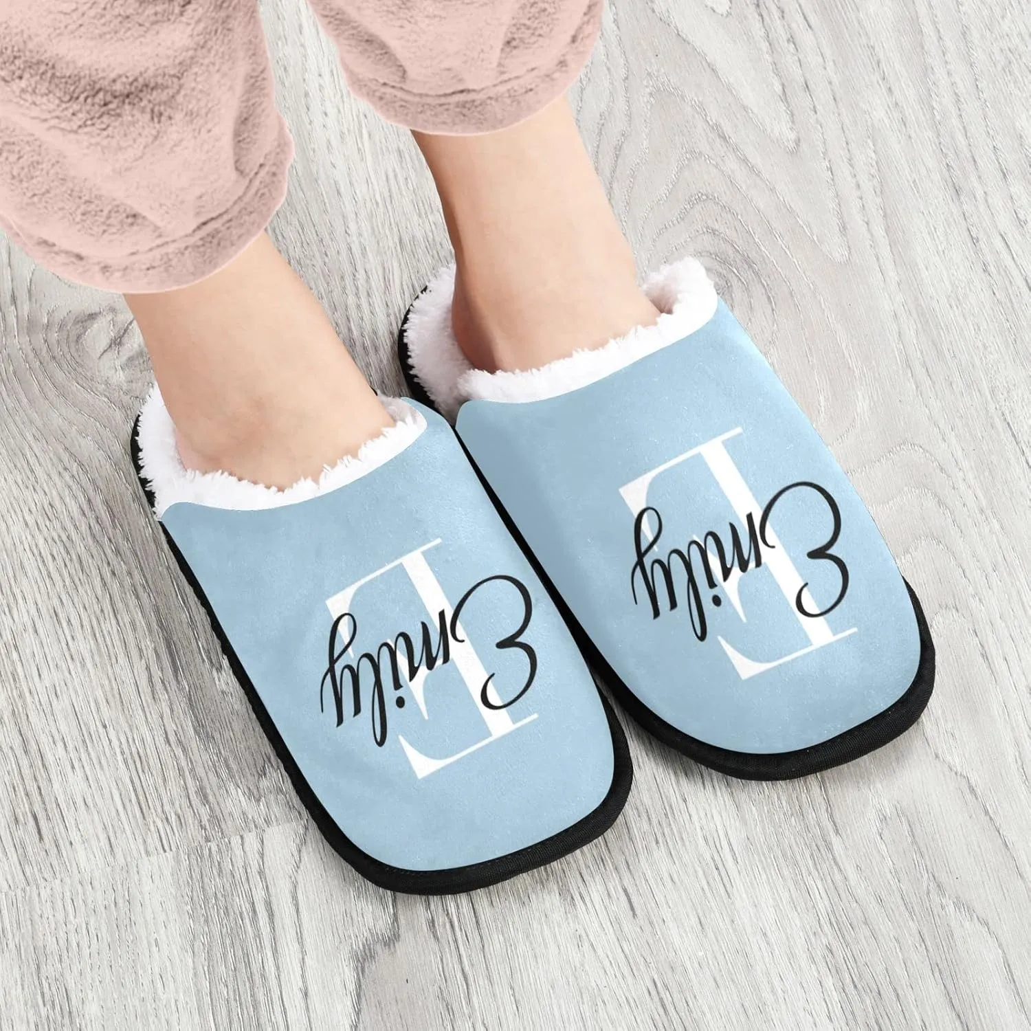 Light Blue Personalized Slippers for Women Men Custom Slippers House Shoes Travel Slippers with Anti Slip Sole Soft Lining for Hotel Indoor Outdoor