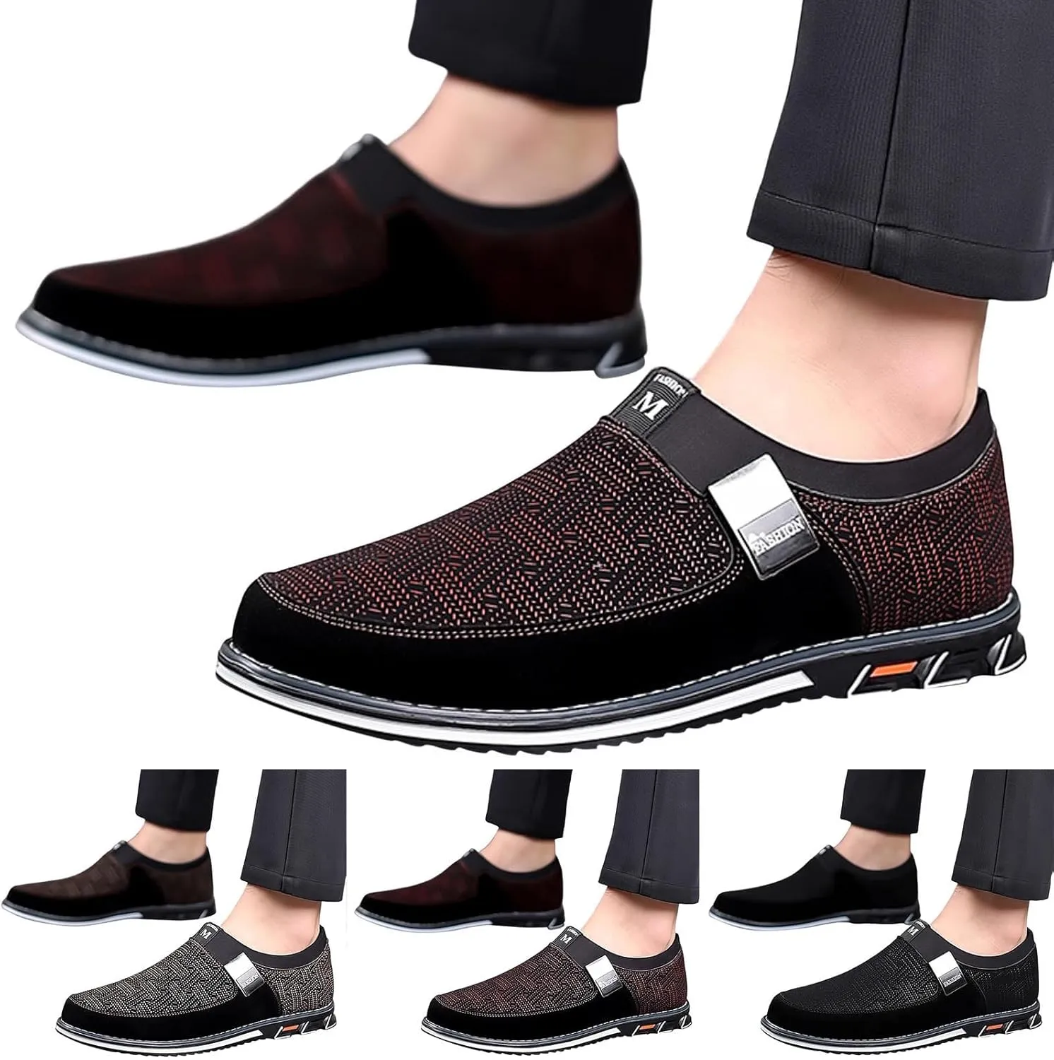 Mens Casual Formal Shoes Comfortable Non Slip Flat Walking Leather Shoes Slip on Business Formal Shoe Fashionable Dress Footwear Man Durable Work Office Shoe for Man Round Toe Sneaker