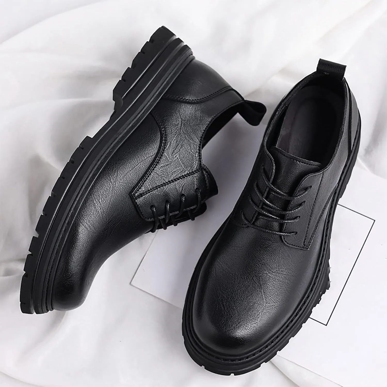 Men's Chunky Leather Big Toe Dress Casual Shoes with Thick Anti-Slip Sole, Business Winter Work Shoes, Comfortable & Breathable Low-Cut Oxford Shoes for Men