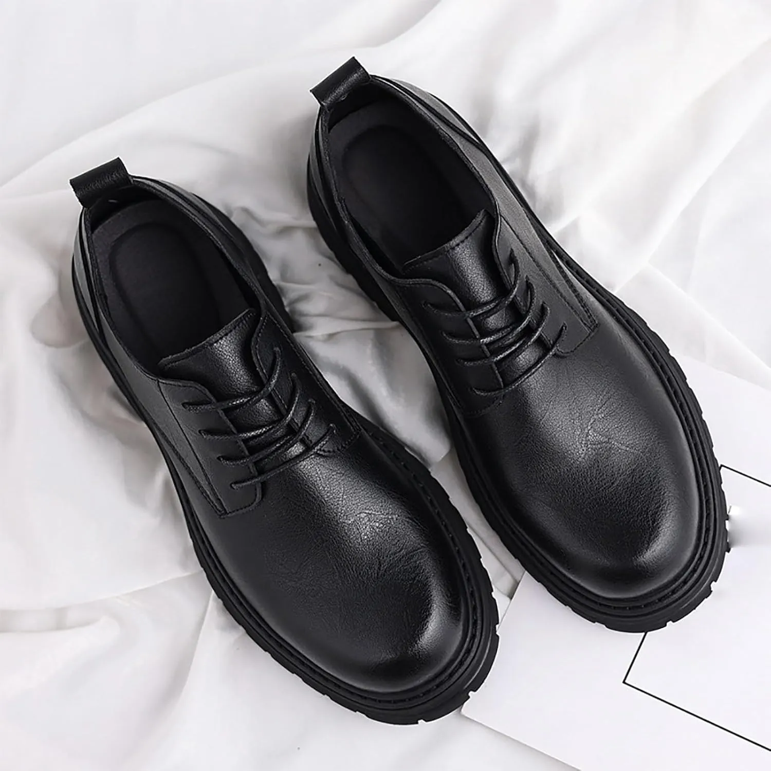 Men's Chunky Leather Big Toe Dress Casual Shoes with Thick Anti-Slip Sole, Business Winter Work Shoes, Comfortable & Breathable Low-Cut Oxford Shoes for Men