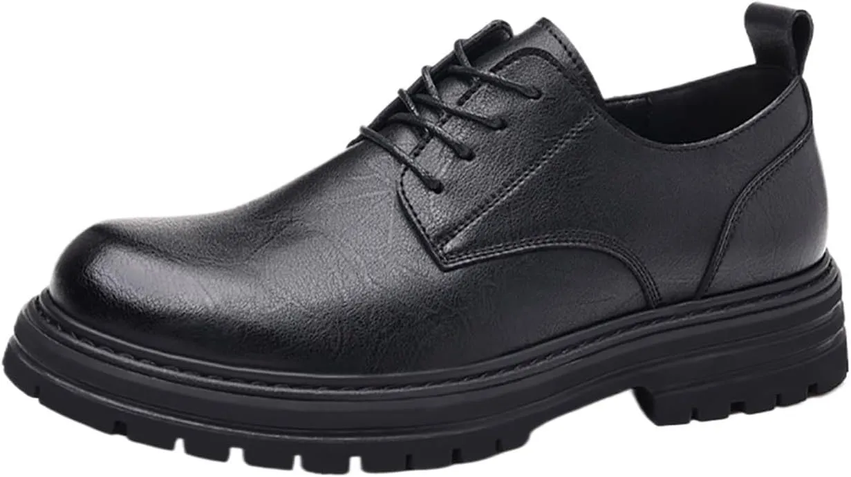 Men's Chunky Leather Big Toe Dress Casual Shoes with Thick Anti-Slip Sole, Business Winter Work Shoes, Comfortable & Breathable Low-Cut Oxford Shoes for Men