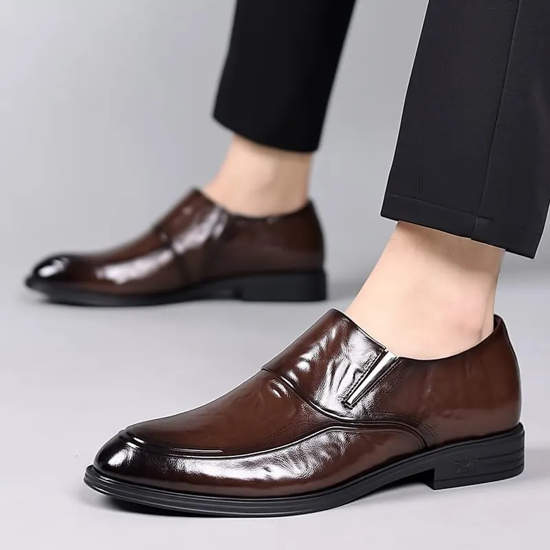 Men's Classic Slip On Dress Shoes Genuine Leather Shoes Fashion Formal Modern Formal Dress Shoes for Business Wedding(Brown,6.5)