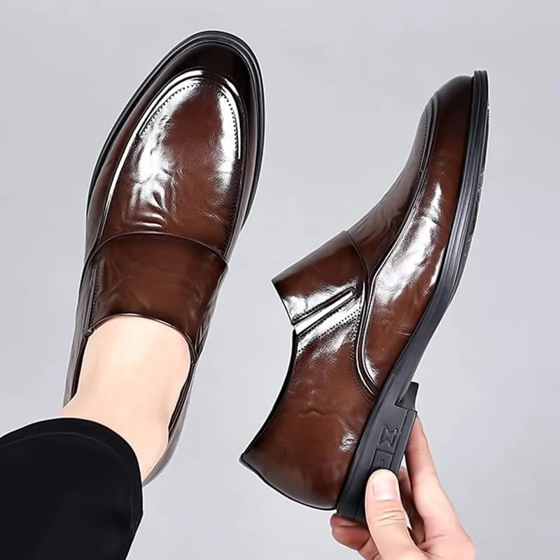 Men's Classic Slip On Dress Shoes Genuine Leather Shoes Fashion Formal Modern Formal Dress Shoes for Business Wedding(Brown,6.5)