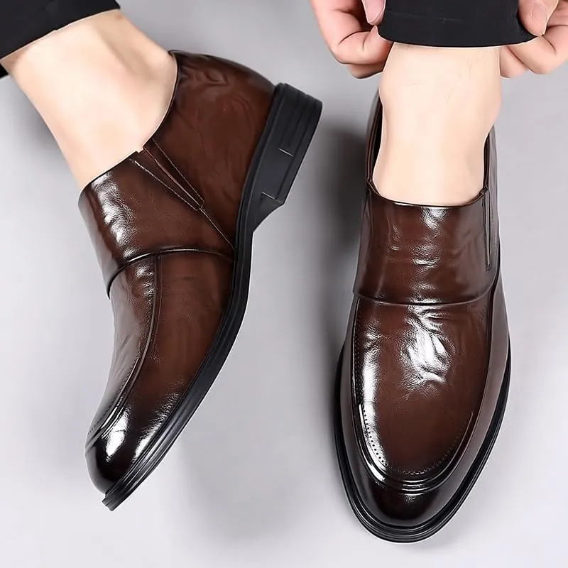 Men's Classic Slip On Dress Shoes Genuine Leather Shoes Fashion Formal Modern Formal Dress Shoes for Business Wedding(Brown,6.5)