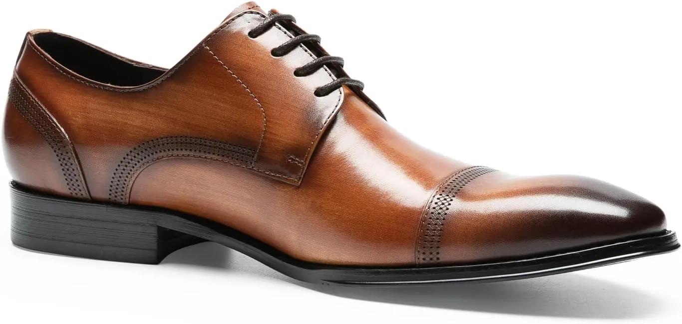 Mens Dress Shoes - Genuine Leather Cap Toe Derby | Formal Business Shoes