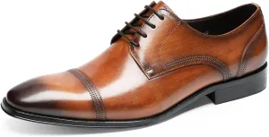 Mens Dress Shoes - Genuine Leather Cap Toe Derby | Formal Business Shoes