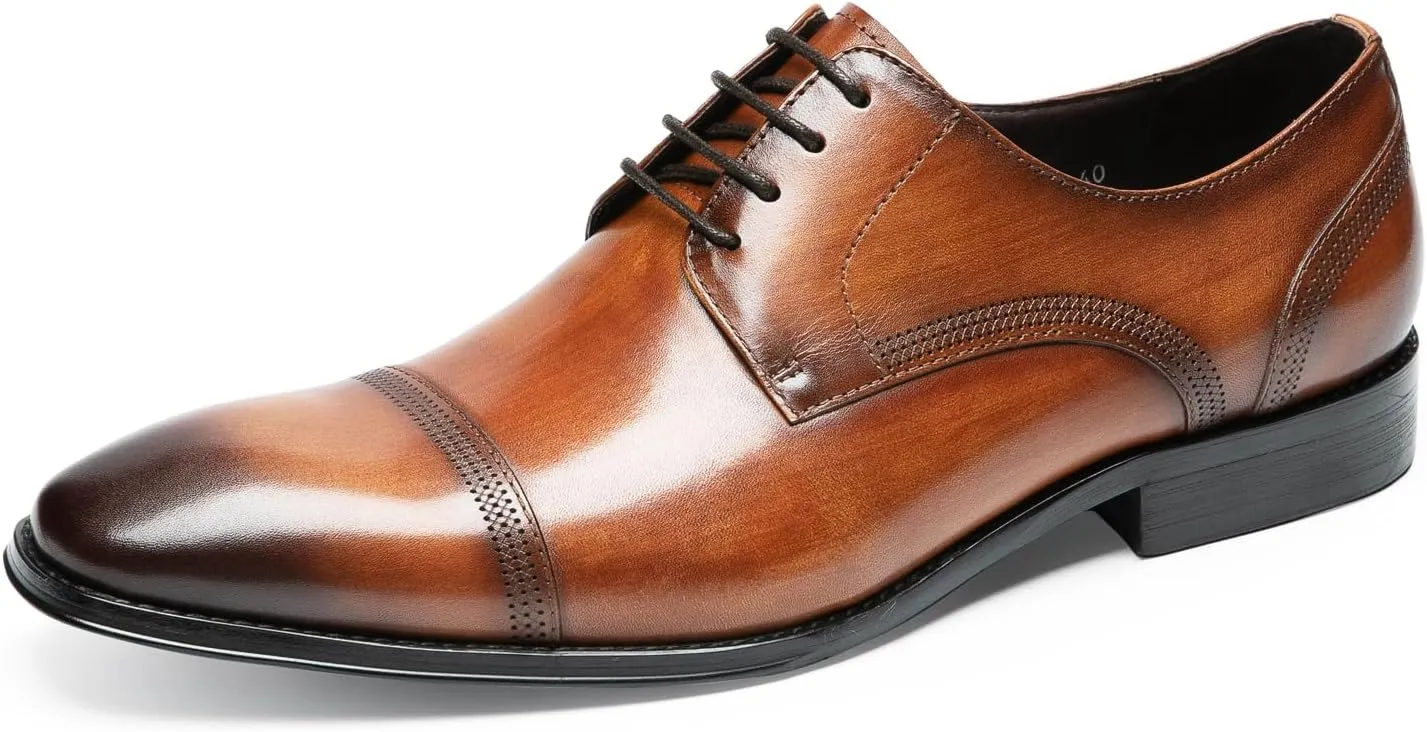Mens Dress Shoes - Genuine Leather Cap Toe Derby | Formal Business Shoes
