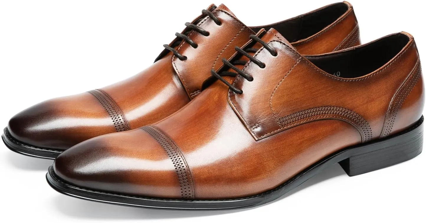 Mens Dress Shoes - Genuine Leather Cap Toe Derby | Formal Business Shoes