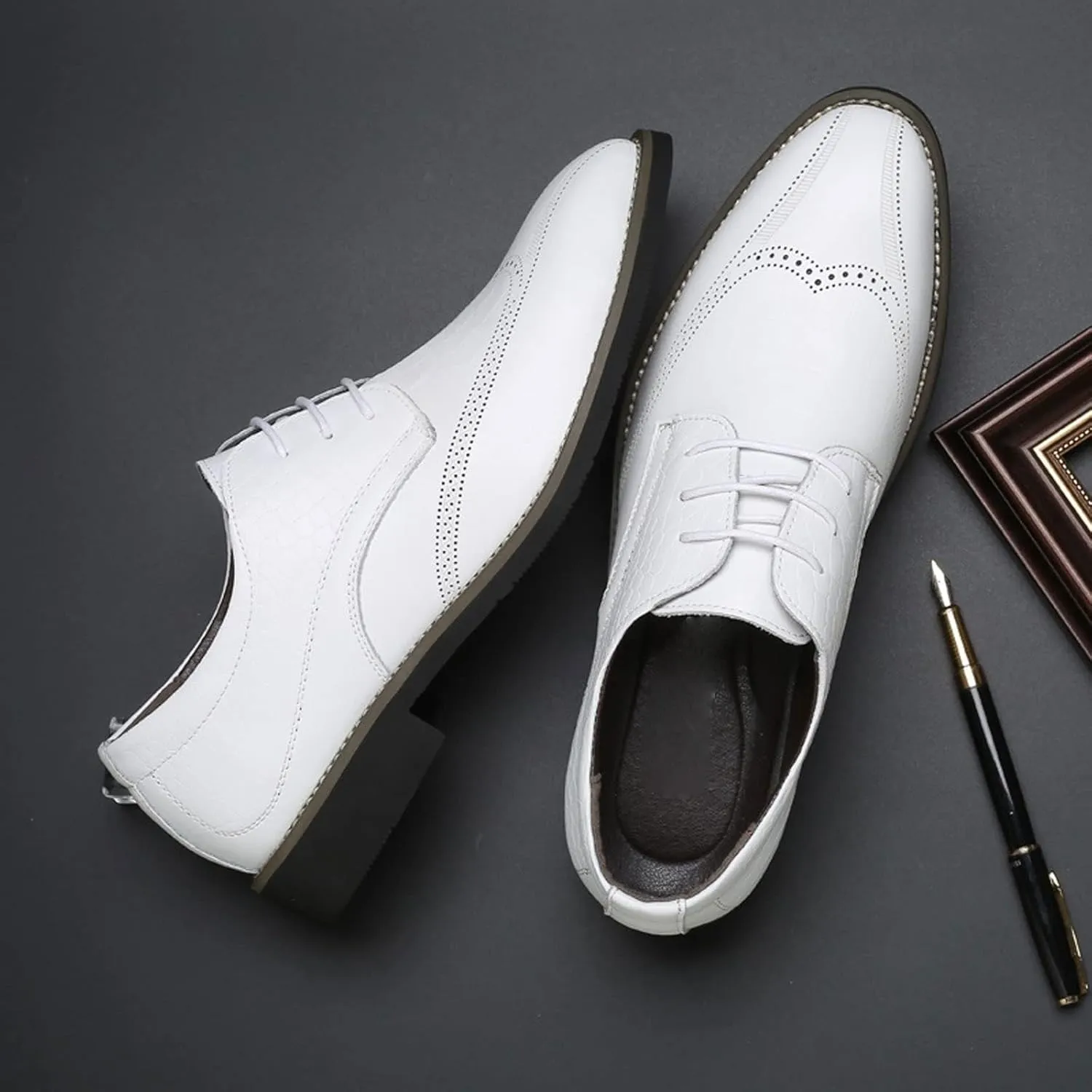 Mens Dress Shoes White Men's Casual Dress Shoes Oxford pu Leather Dress Shoes Party Gentlemen(White,11)