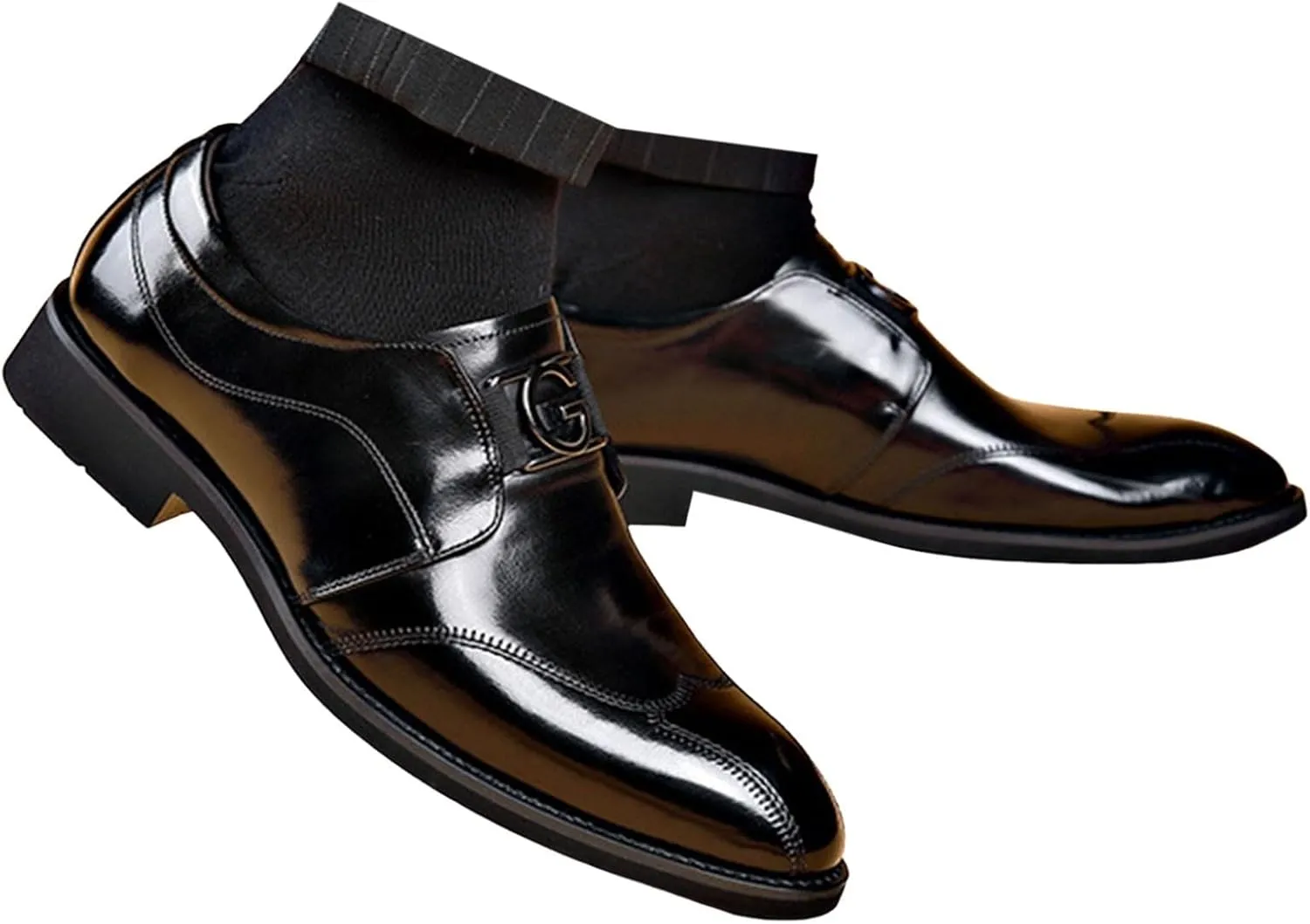 Mens Elegant Business Formal Shoes Low Heel Non Slip Dress Leather Shoes Men Comfortble Slip on Business Dress Shoe Arch Support Walking Leather Shoe Retro Formal Footwear Office Work