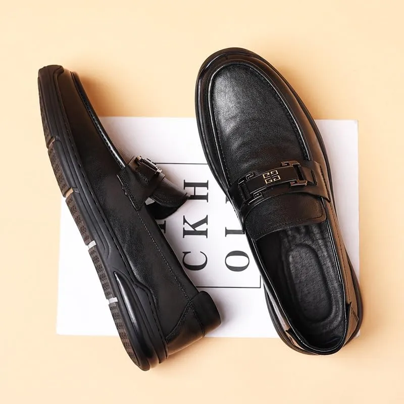 Mens Leather Dress Casual Shoes Slip on Loafer Leather Formal Business Casual Comfortable Formal Shoes