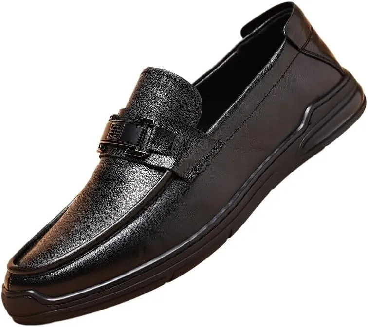 Mens Leather Dress Casual Shoes Slip on Loafer Leather Formal Business Casual Comfortable Formal Shoes