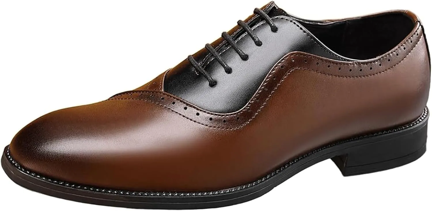 Men's Leather Two-Tone Oxford Derby Shoes Fashion Lace-Up Low-Cut Casual Business Office Wedding Formal Dress Shoes