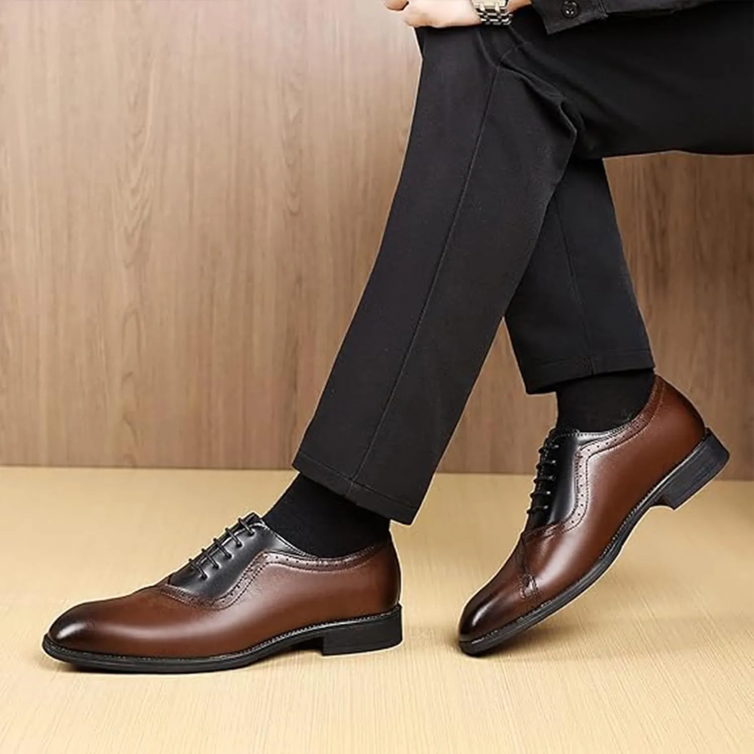 Men's Leather Two-Tone Oxford Derby Shoes Fashion Lace-Up Low-Cut Casual Business Office Wedding Formal Dress Shoes