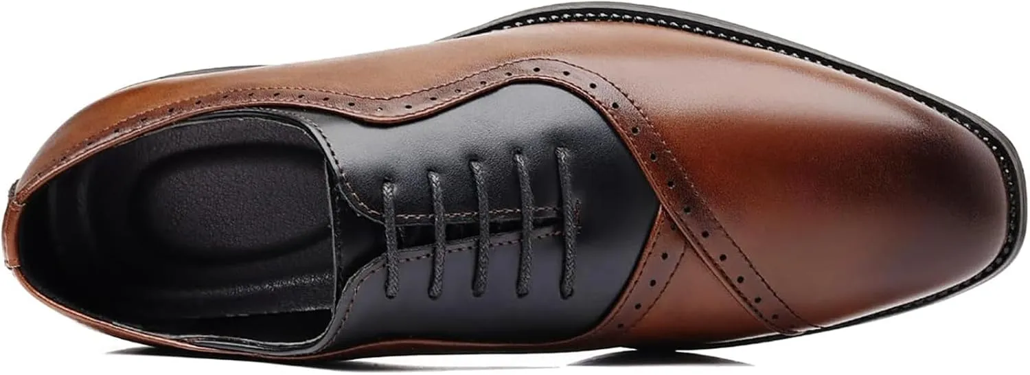 Men's Leather Two-Tone Oxford Derby Shoes Fashion Lace-Up Low-Cut Casual Business Office Wedding Formal Dress Shoes