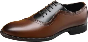 Men's Leather Two-Tone Oxford Derby Shoes Fashion Lace-Up Low-Cut Casual Business Office Wedding Formal Dress Shoes