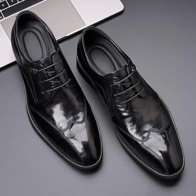Mens Oxford Men's Patent Leather Formal Business Oxford Dress Shoes Formal Breathable Casual Pointed Toe Trendy Plaid Upper Tuxedo Shoes for Men Dress Shoes(7.5)