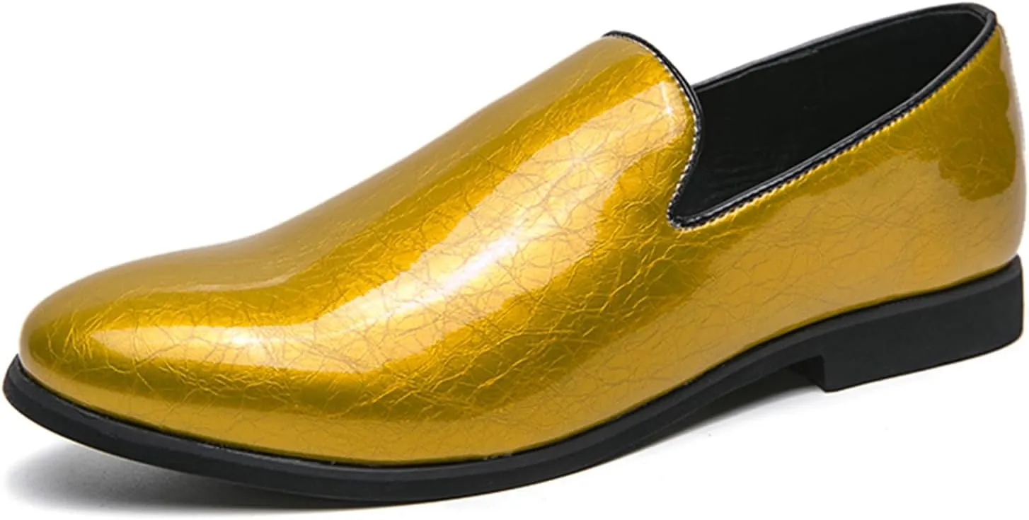 Men's Slip-On Loafers Patent Leather Dress Loafers with Metallic Blue Textured Fashion Party Formal Shoes Design