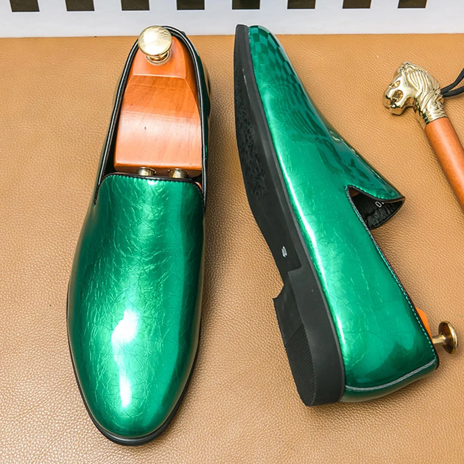 Men's Slip-On Loafers Patent Leather Dress Loafers with Metallic Blue Textured Fashion Party Formal Shoes Design