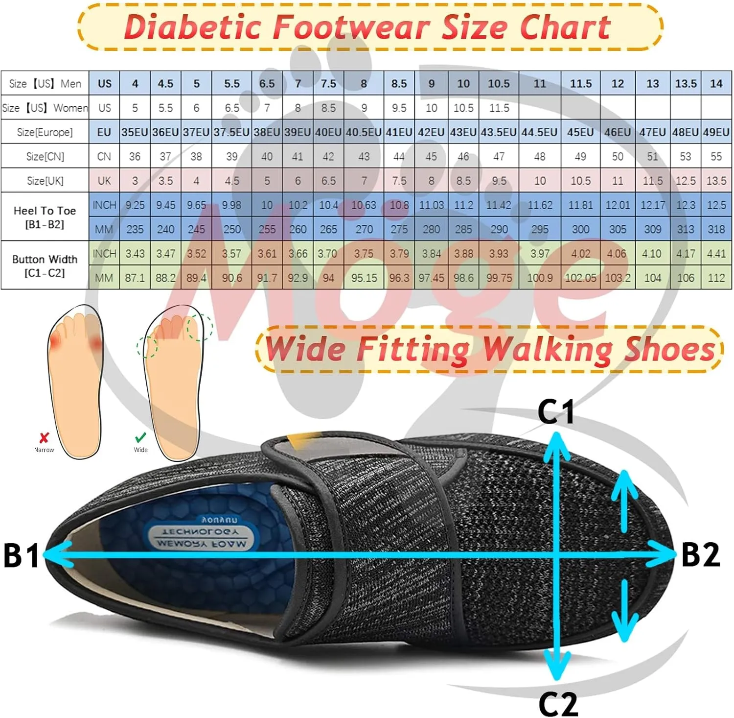 Men's Slip On Trainers - Extra Wide Fit Lightweight Breathable Anti-Slip Fashion Sneakers for Sports & Running