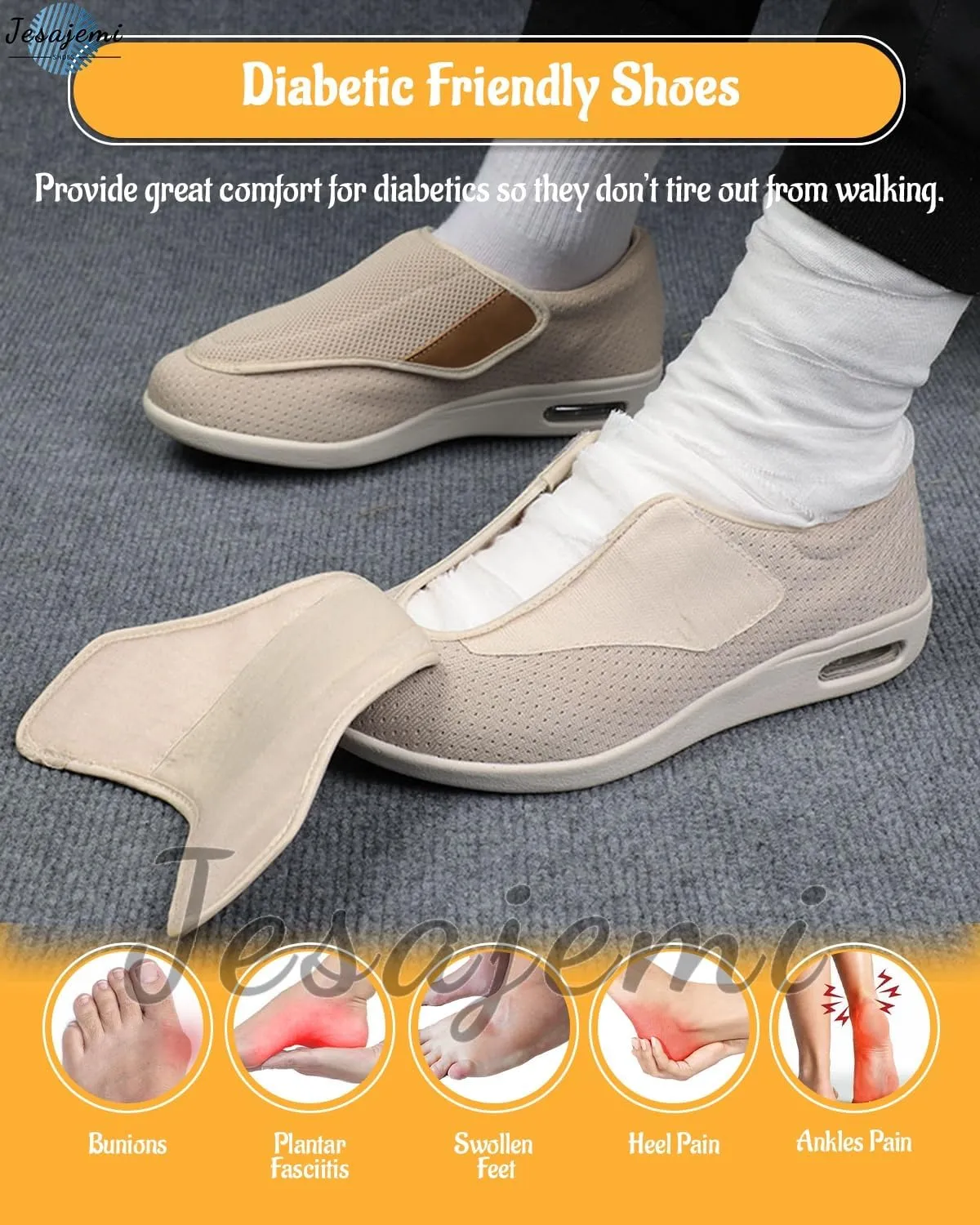 Men's Wide Fit Trainers - Diabetic & Orthopedic Shoes for Swollen Feet - Extra Wide Slippers with Adjustable Closure