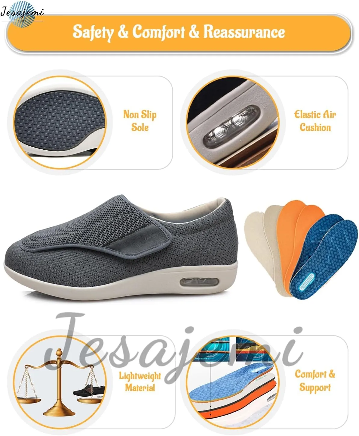 Men's Wide Fit Trainers - Diabetic & Orthopedic Shoes for Swollen Feet - Extra Wide Slippers with Adjustable Closure