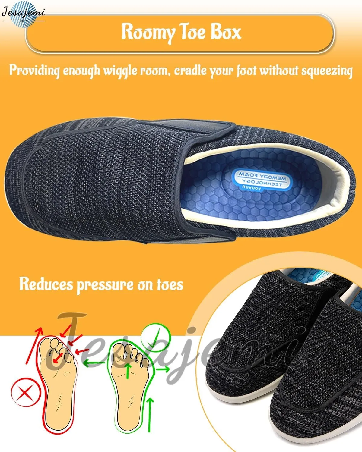Men's Wide Fit Trainers - Diabetic & Orthopedic Shoes for Swollen Feet - Extra Wide Slippers with Adjustable Closure