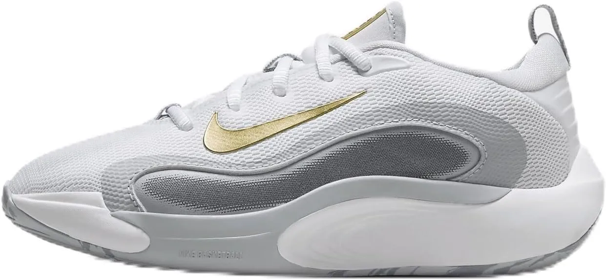 Nike IsoFly Big Kids' Basketball Shoes (FN4384-100, White/Cool Grey/Wolf Grey/Metallic Gold Star) Size 2.5