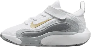 Nike IsoFly Little Kids' Basketball Shoes (FQ7670-100, White/Cool Grey/Wolf Grey/Metallic Gold Star) Size 12