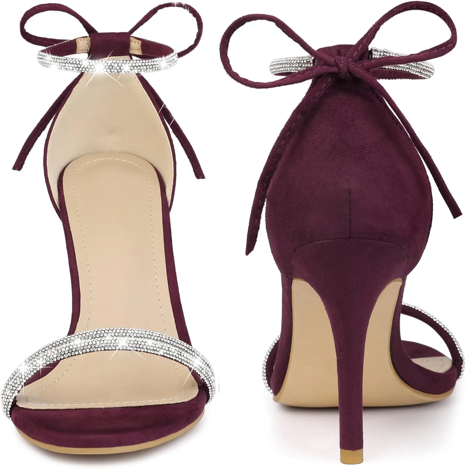 Perphy Rhinestone Ankle Tie Stiletto Heels Sandals for Women
