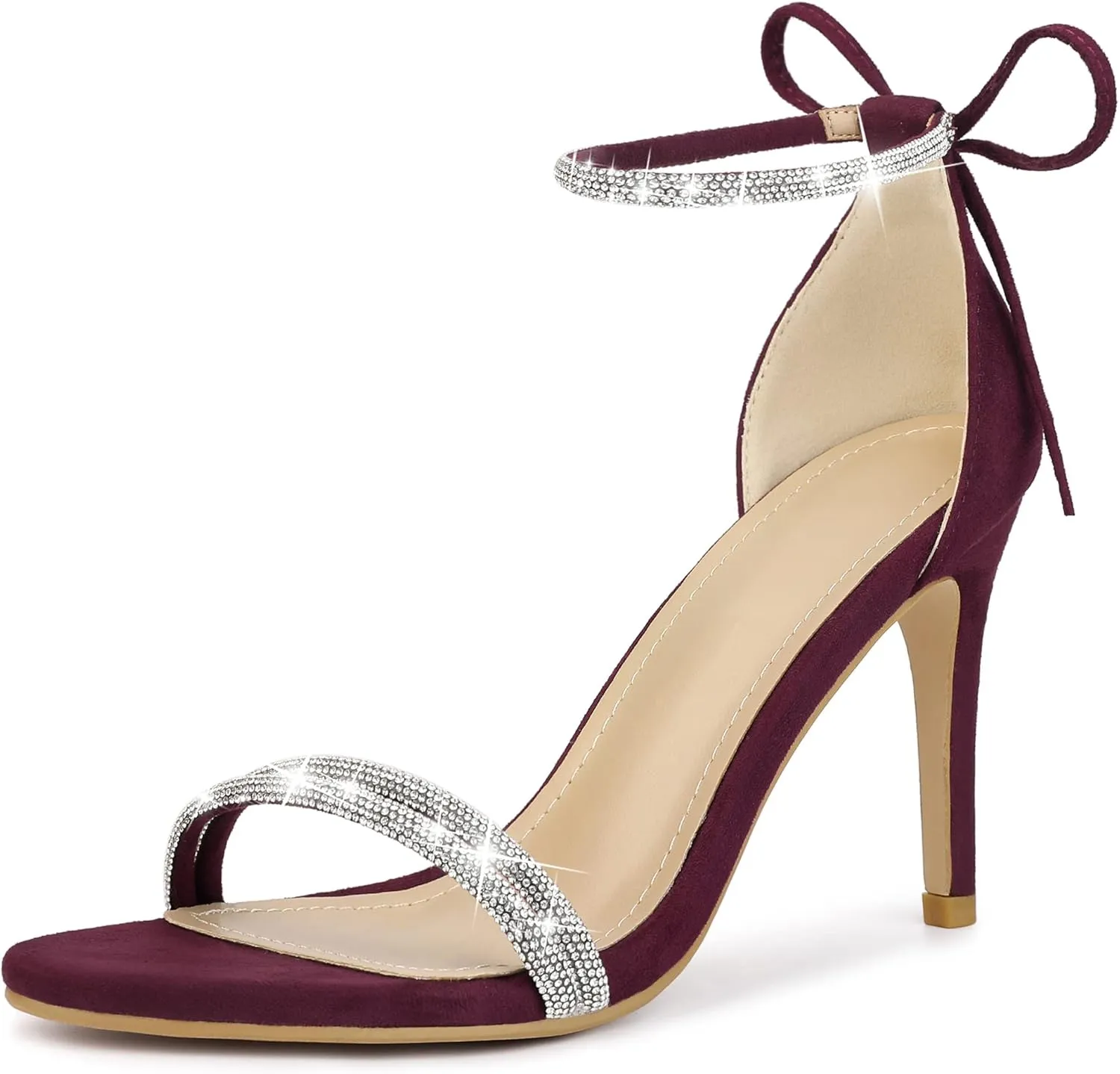 Perphy Rhinestone Ankle Tie Stiletto Heels Sandals for Women