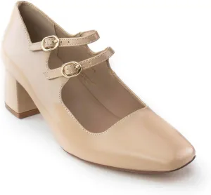 RF ROOM OF FASHION Women's Wide Fit Mary-Jane Chunky Heel Dress Pumps-True Wide Width