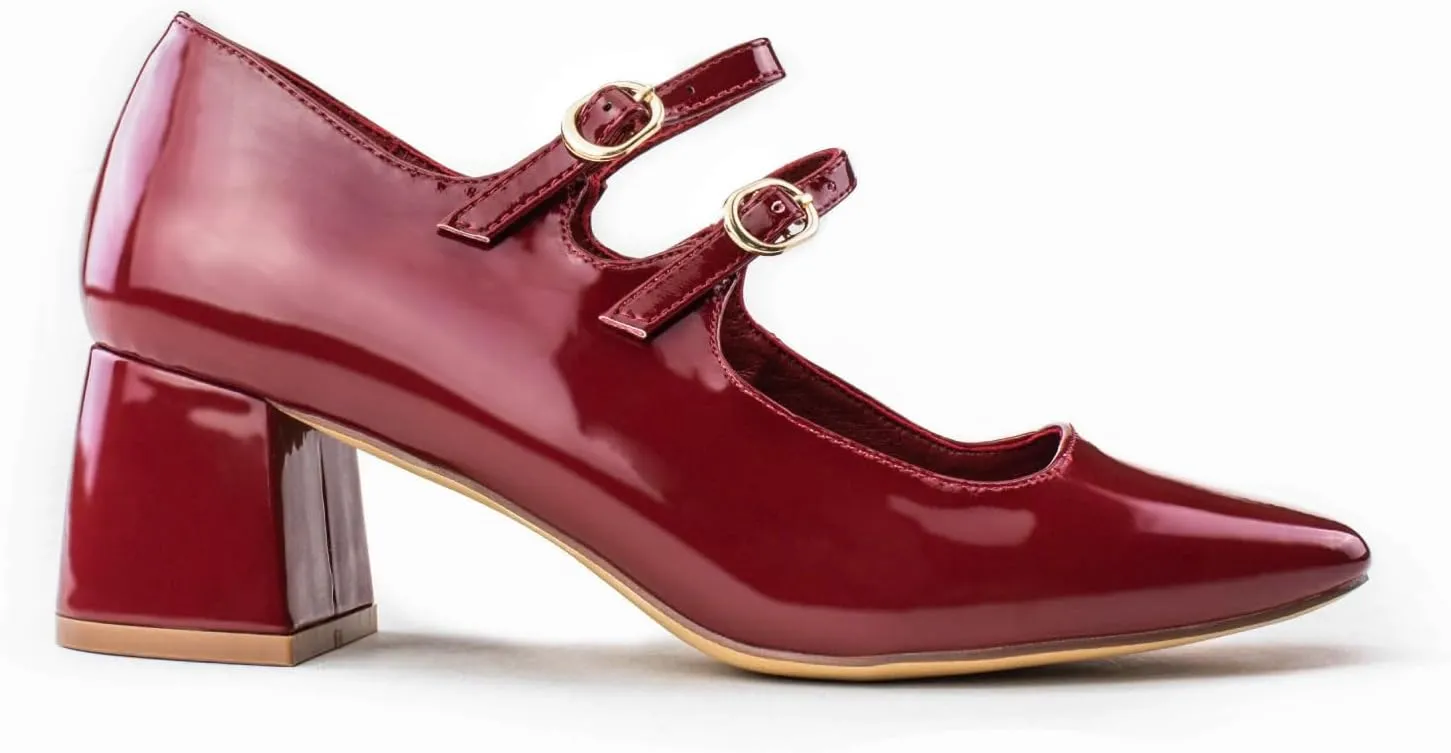 RF ROOM OF FASHION Women's Wide Fit Mary-Jane Chunky Heel Dress Pumps-True Wide Width