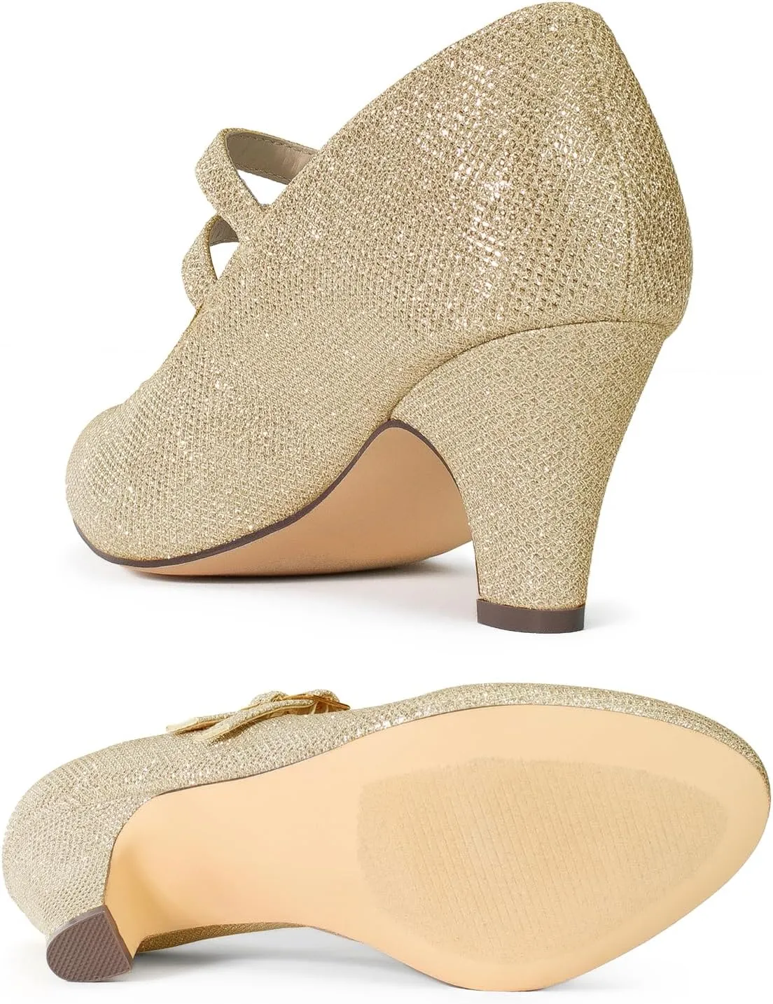 RF ROOM OF FASHION Women's Wide Fit Mary-Jane Chunky Heel Dress Pumps-True Wide Width