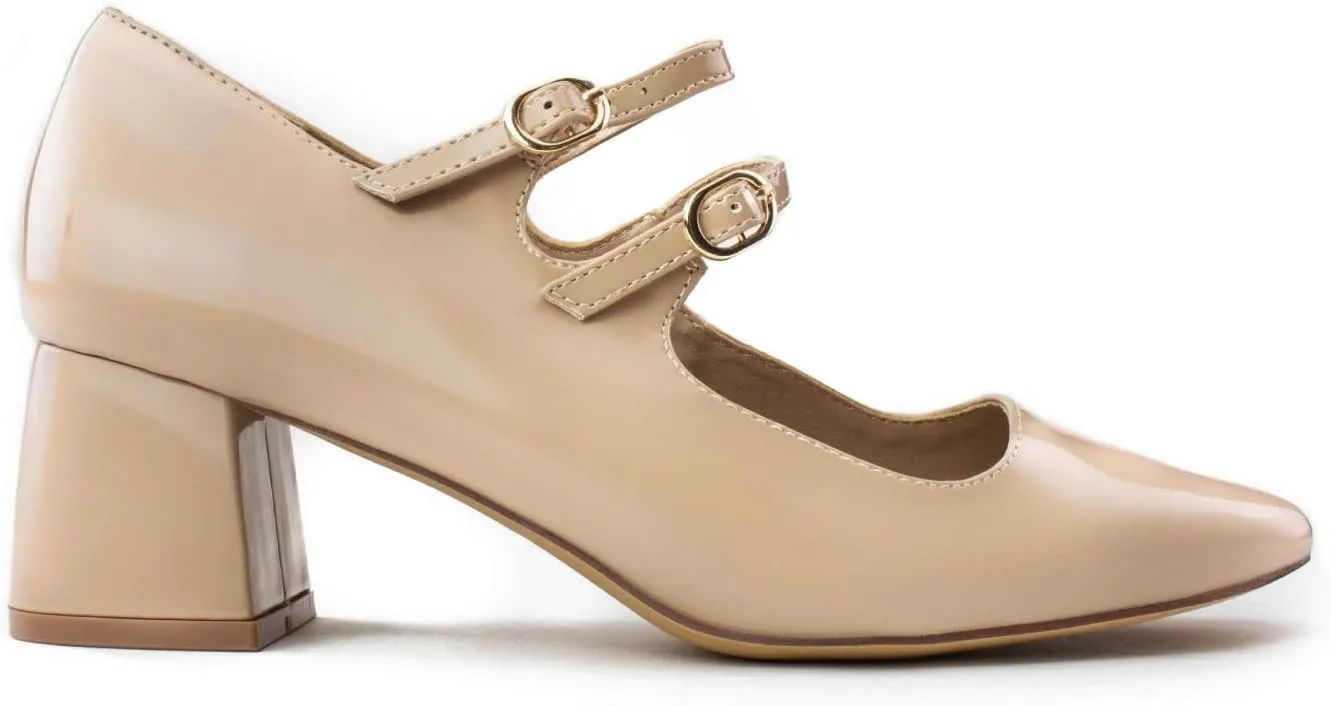 RF ROOM OF FASHION Women's Wide Fit Mary-Jane Chunky Heel Dress Pumps-True Wide Width