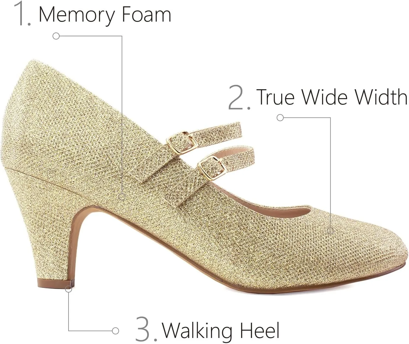RF ROOM OF FASHION Women's Wide Fit Mary-Jane Chunky Heel Dress Pumps-True Wide Width