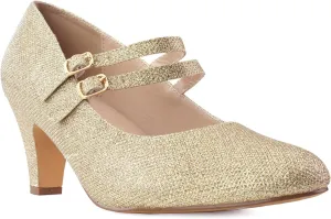 RF ROOM OF FASHION Women's Wide Fit Mary-Jane Chunky Heel Dress Pumps-True Wide Width