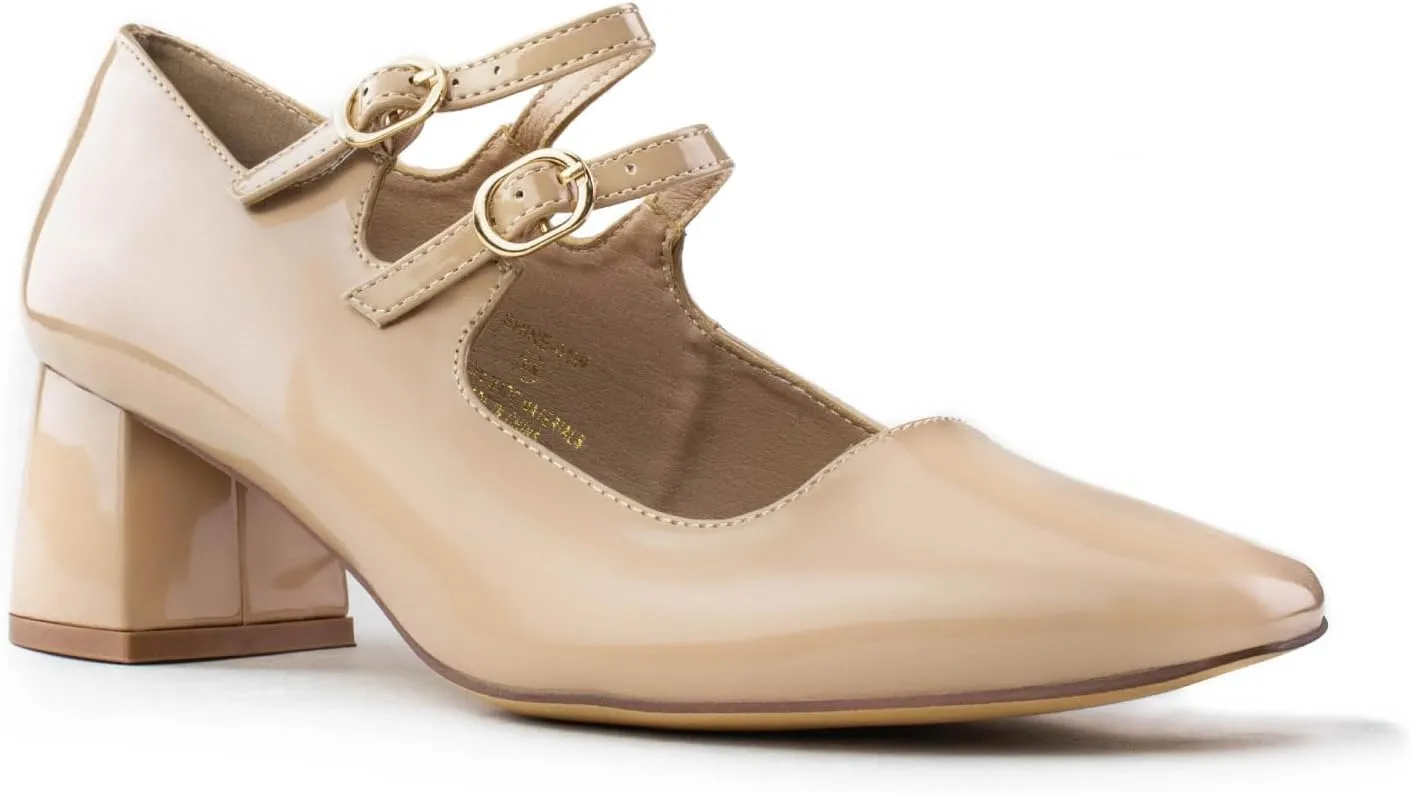 RF ROOM OF FASHION Women's Wide Fit Mary-Jane Chunky Heel Dress Pumps-True Wide Width