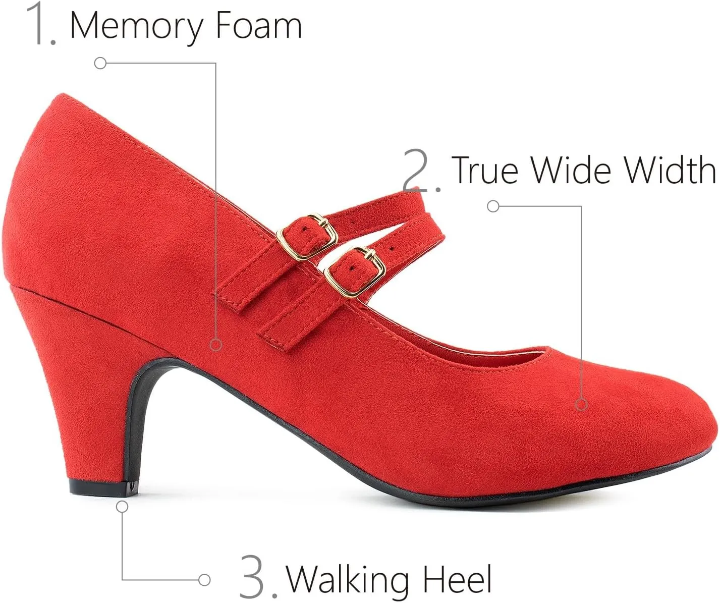 RF ROOM OF FASHION Women's Wide Fit Mary-Jane Chunky Heel Dress Pumps-True Wide Width