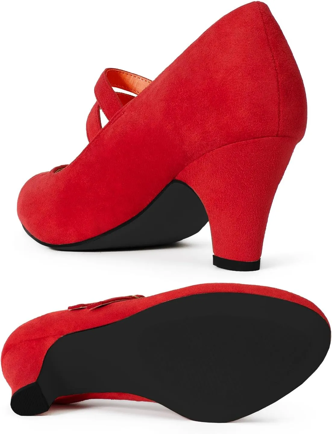 RF ROOM OF FASHION Women's Wide Fit Mary-Jane Chunky Heel Dress Pumps-True Wide Width