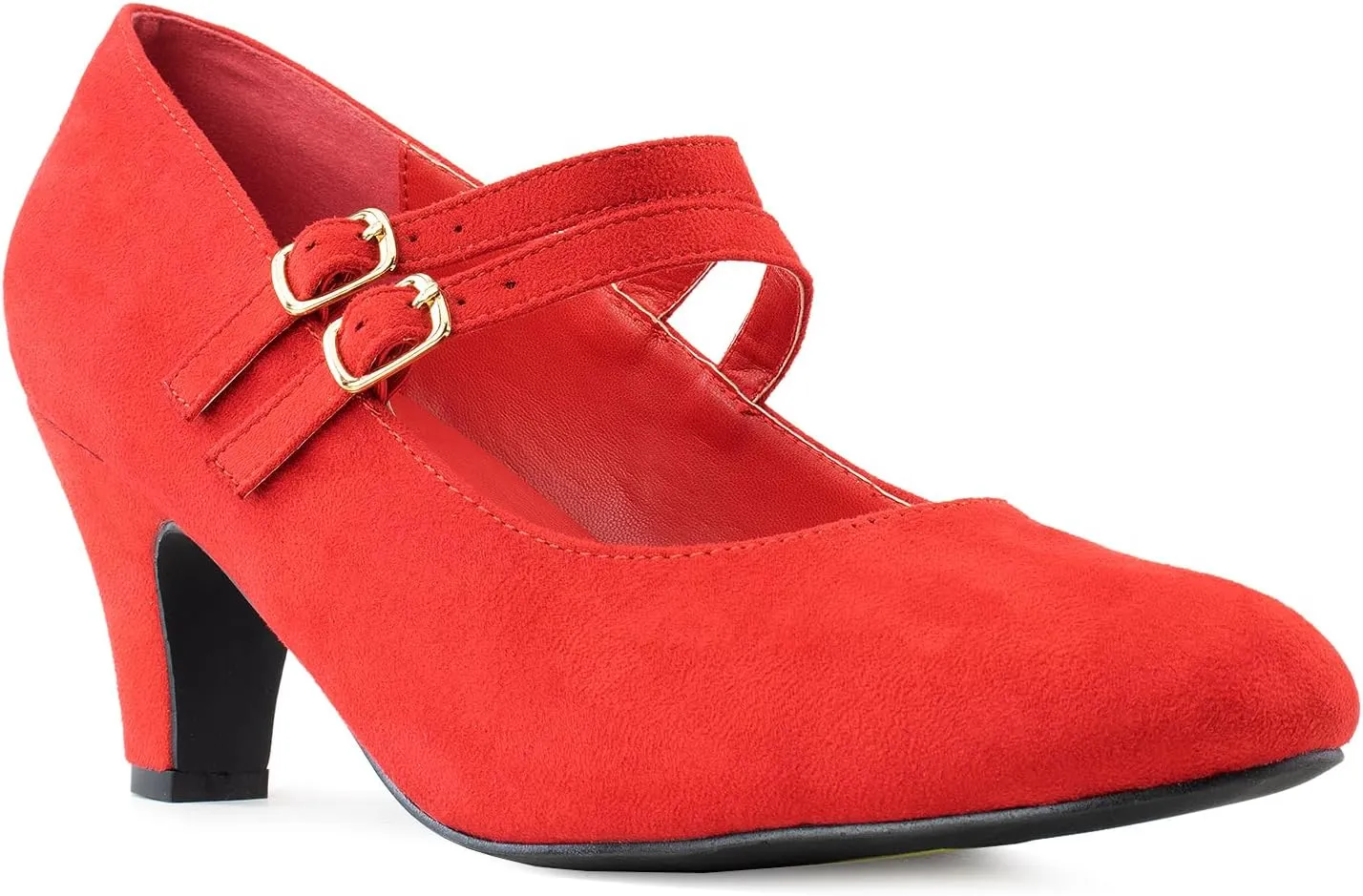 RF ROOM OF FASHION Women's Wide Fit Mary-Jane Chunky Heel Dress Pumps-True Wide Width