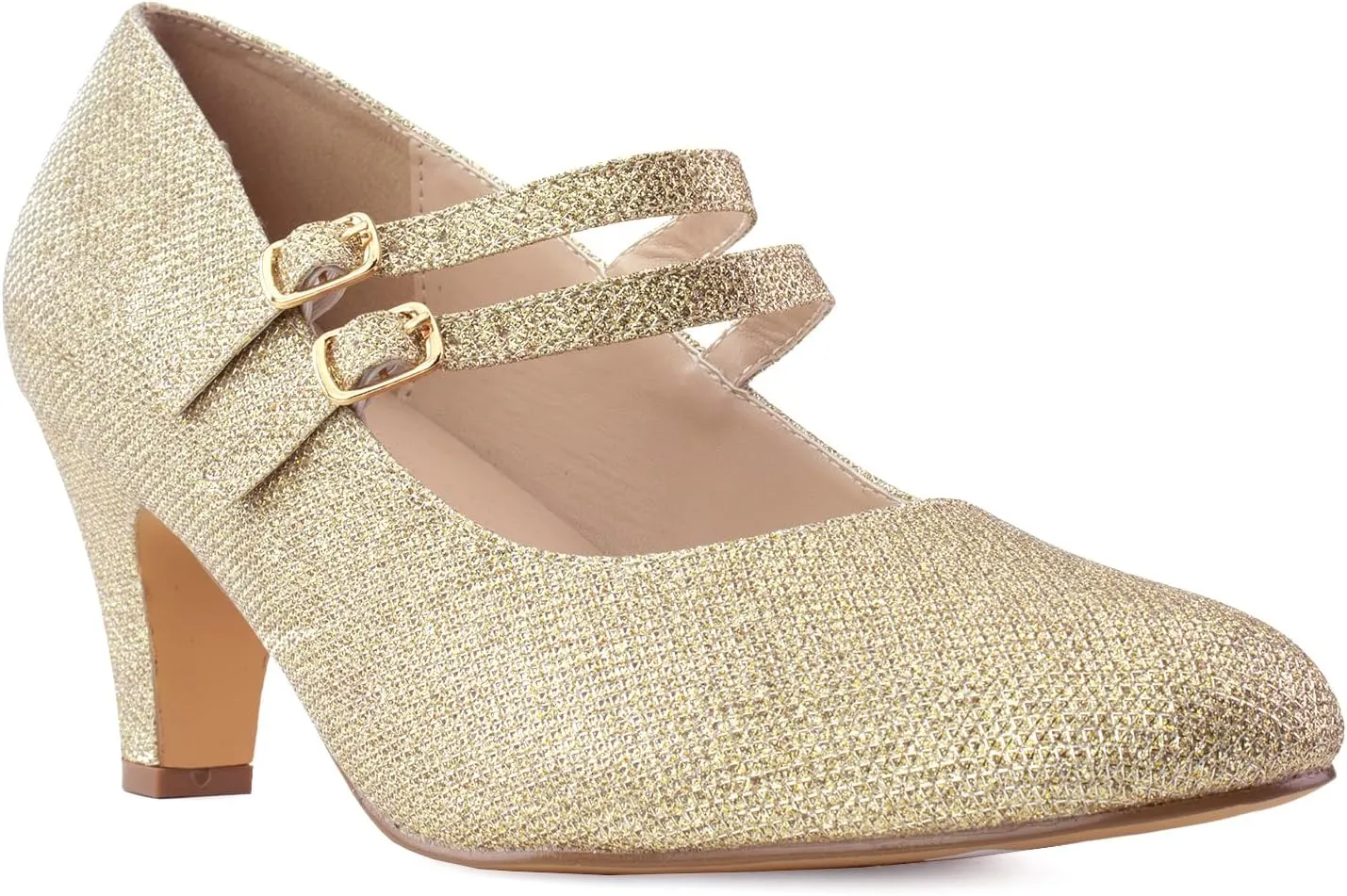 RF ROOM OF FASHION Women's Wide Fit Mary-Jane Chunky Heel Dress Pumps-True Wide Width