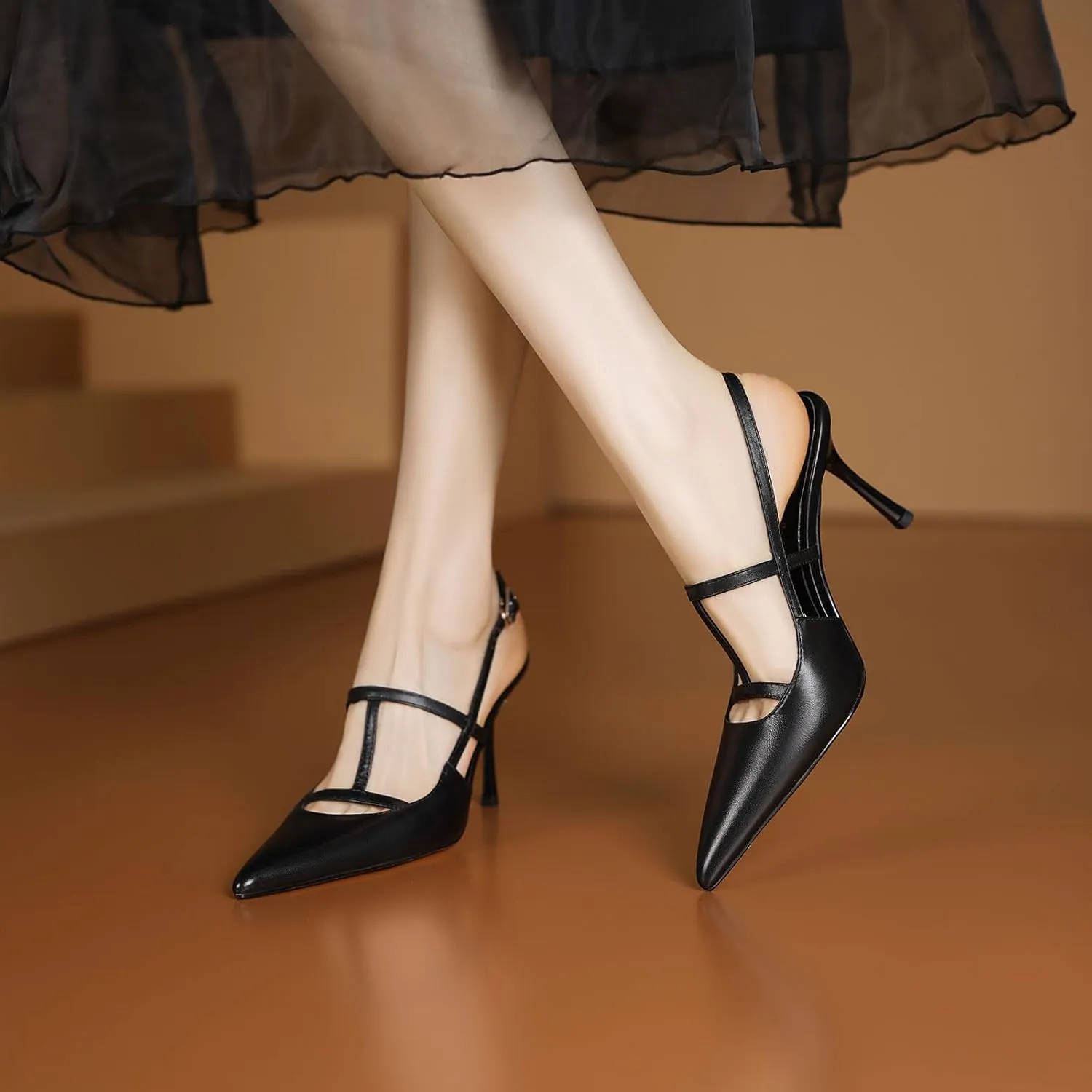 sarawill Women's Pointed Toe Slingback Stiletto Heels Fashion Double Strap Mary Jane Slingback High Heels Office Dress Bride Party Pumps for Women