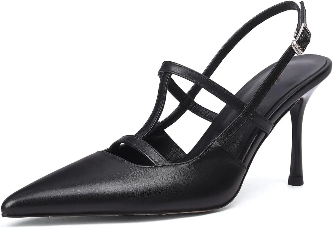 sarawill Women's Pointed Toe Slingback Stiletto Heels Fashion Double Strap Mary Jane Slingback High Heels Office Dress Bride Party Pumps for Women