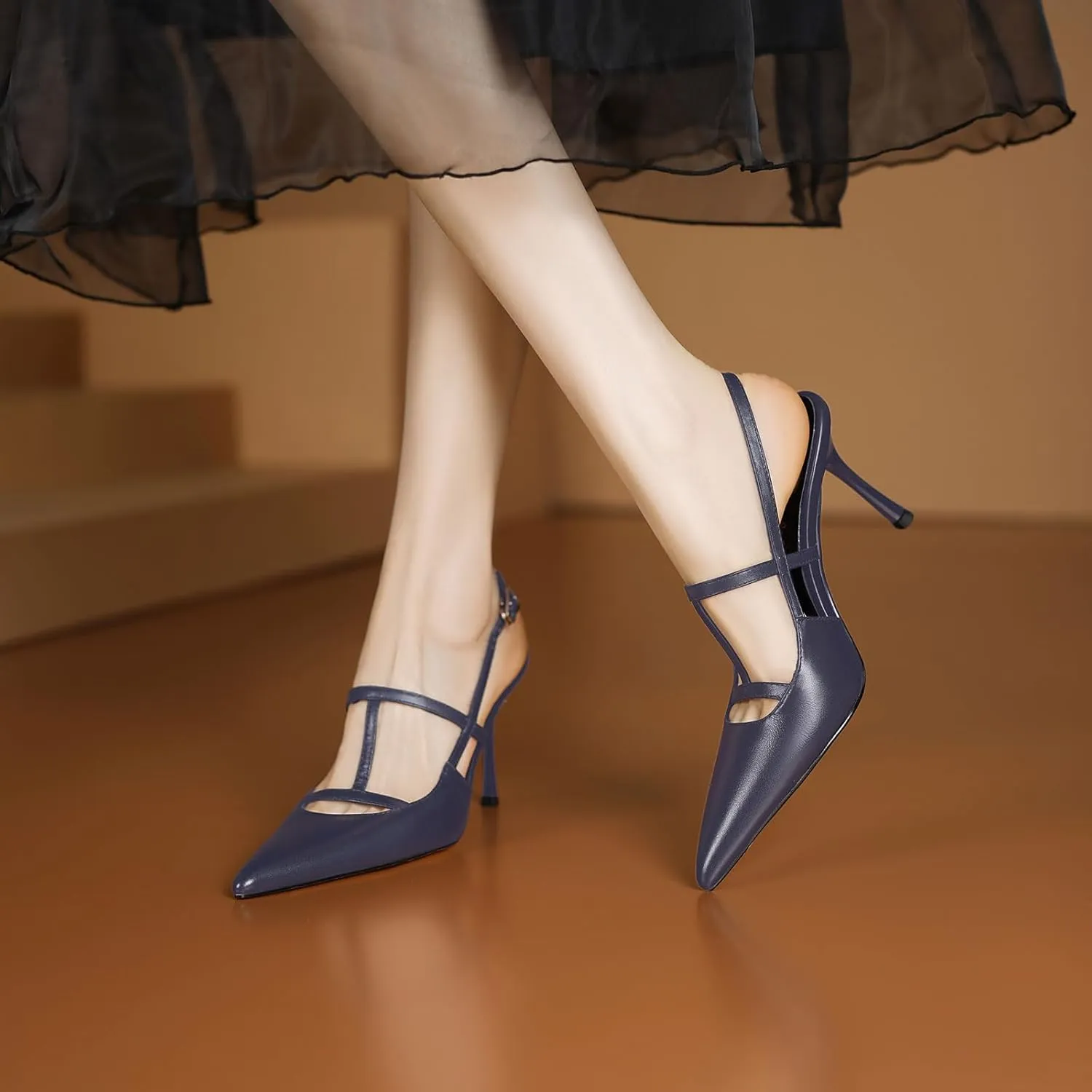 sarawill Women's Pointed Toe Slingback Stiletto Heels Fashion Double Strap Mary Jane Slingback High Heels Office Dress Bride Party Pumps for Women